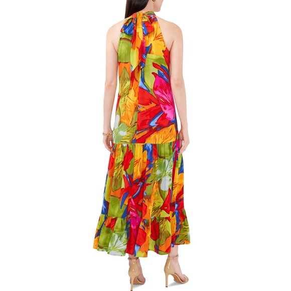 MSK Halter Maxi Dress Colorful Floral Tiered Sleeveless Vibrant Bohemian Size M - Picture 2 of 9